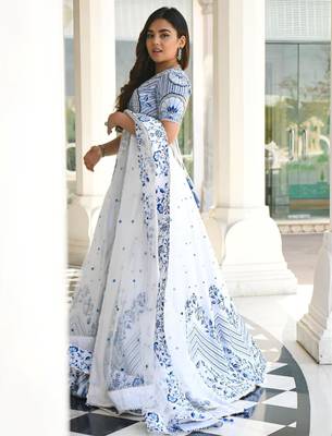 white satin embroidered traditional lehenga choli 3