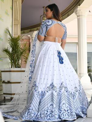 white satin embroidered traditional lehenga choli 4