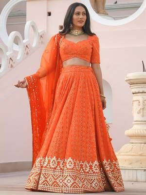 orange georgette embroidered traditional lehenga choli 1
