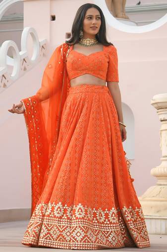 orange georgette embroidered traditional lehenga choli