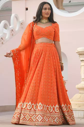 orange georgette embroidered traditional lehenga choli