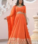 orange georgette embroidered traditional lehenga choli