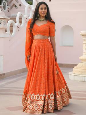 orange georgette embroidered traditional lehenga choli 3