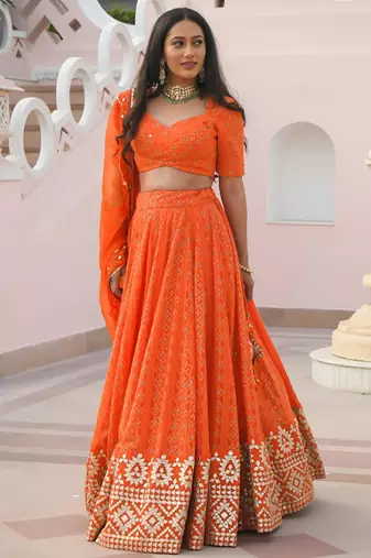 orange georgette embroidered traditional lehenga choli