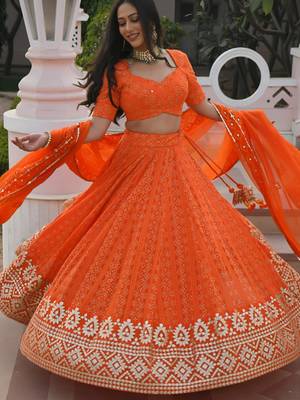 orange georgette embroidered traditional lehenga choli 4