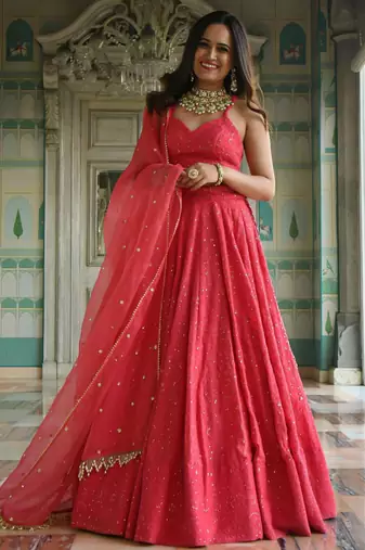 pink georgette embroidered traditional lehenga choli