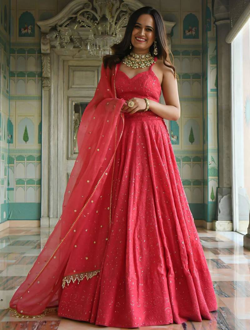 pink georgette embroidered traditional lehenga choli