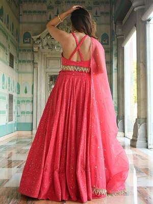 pink georgette embroidered traditional lehenga choli 2