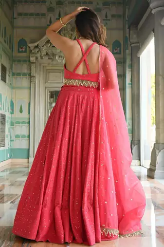pink georgette embroidered traditional lehenga choli