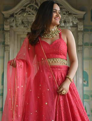 pink georgette embroidered traditional lehenga choli 4