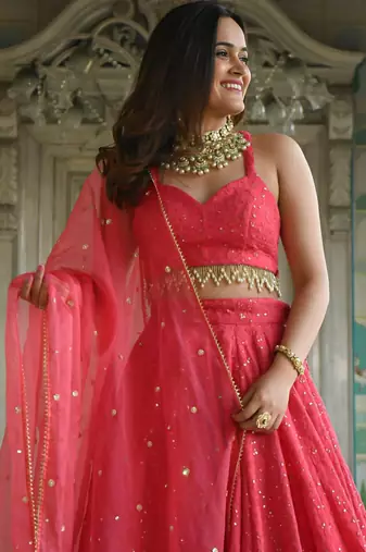 pink georgette embroidered traditional lehenga choli