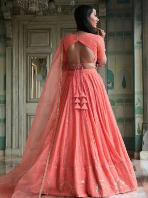peach georgette embroidered traditional lehenga choli 2