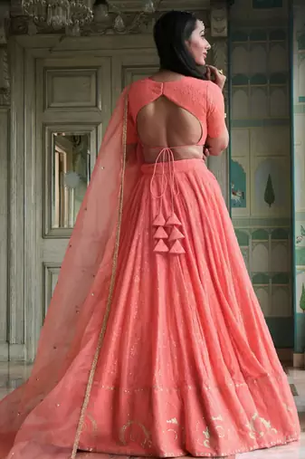 peach georgette embroidered traditional lehenga choli