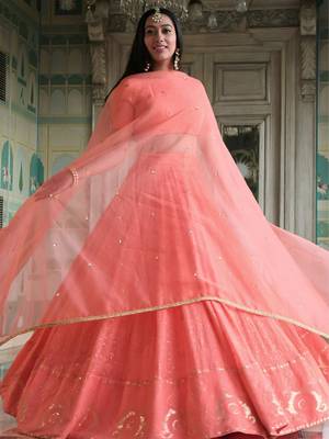 peach georgette embroidered traditional lehenga choli 3