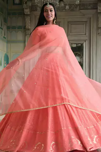 peach georgette embroidered traditional lehenga choli