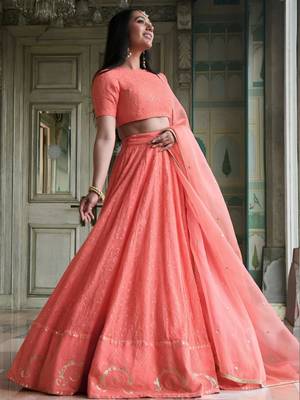 peach georgette embroidered traditional lehenga choli 4