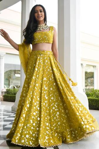 olive georgette embroidered traditional lehenga choli