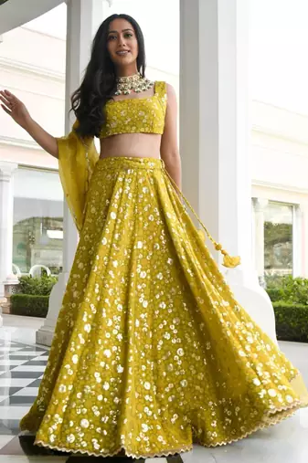 olive georgette embroidered traditional lehenga choli