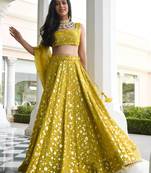 olive georgette embroidered traditional lehenga choli