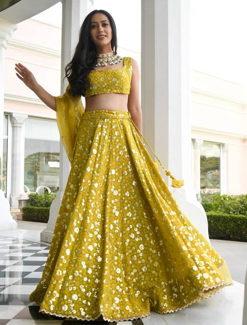 olive georgette embroidered traditional lehenga choli