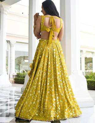 olive georgette embroidered traditional lehenga choli 2