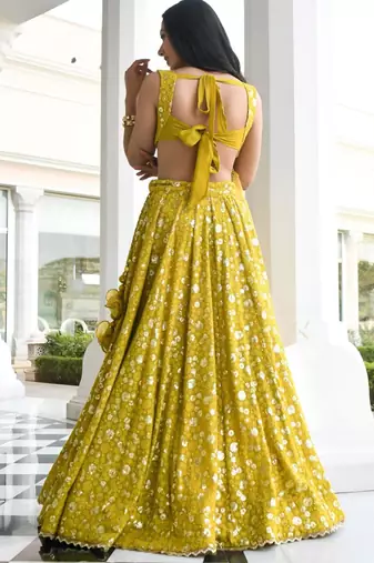 olive georgette embroidered traditional lehenga choli