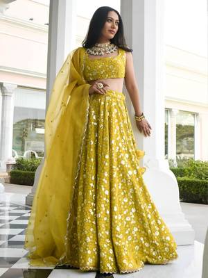olive georgette embroidered traditional lehenga choli 3