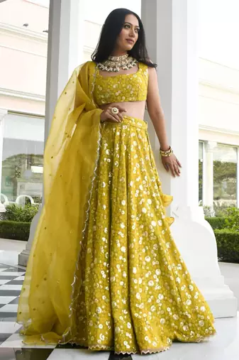 olive georgette embroidered traditional lehenga choli