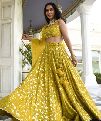 olive georgette embroidered traditional lehenga choli 4