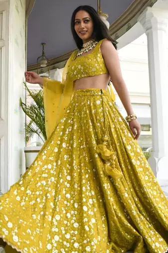 olive georgette embroidered traditional lehenga choli