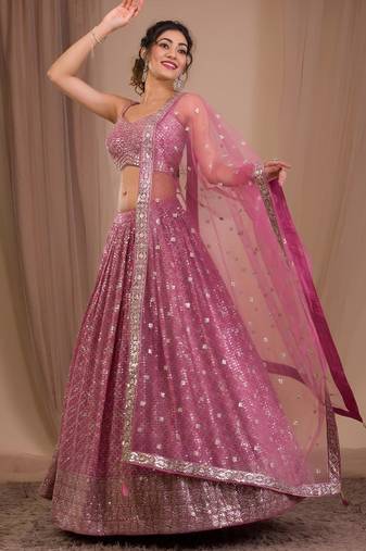 pink georgette embroidered traditional lehenga choli