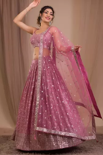 pink georgette embroidered traditional lehenga choli