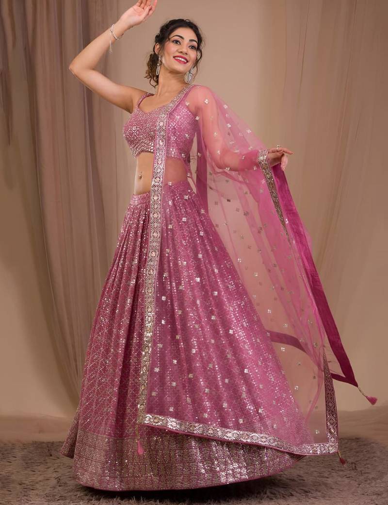 pink georgette embroidered traditional lehenga choli