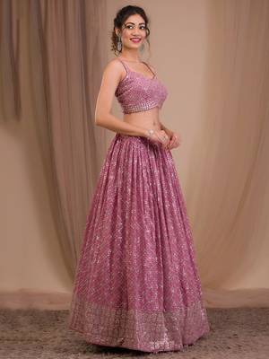 pink georgette embroidered traditional lehenga choli 2