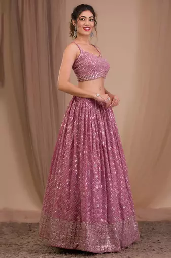 pink georgette embroidered traditional lehenga choli