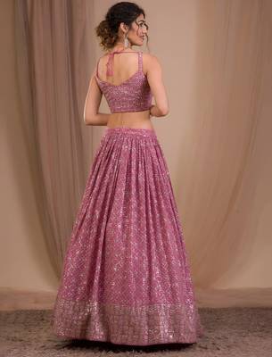 pink georgette embroidered traditional lehenga choli 3