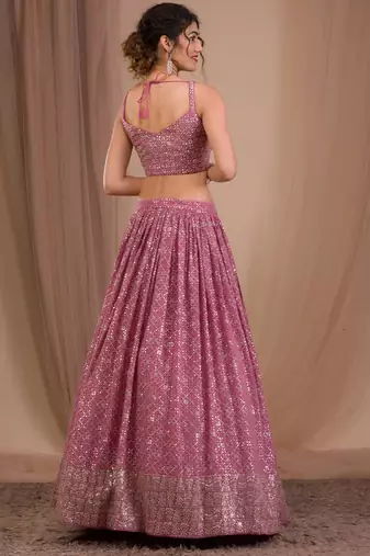 pink georgette embroidered traditional lehenga choli