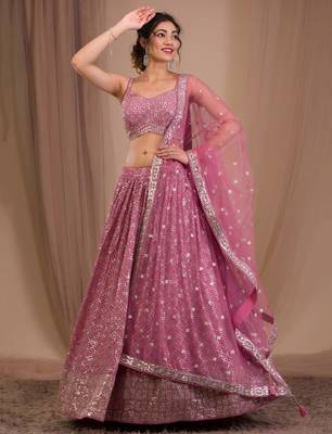 pink georgette embroidered traditional lehenga choli 4