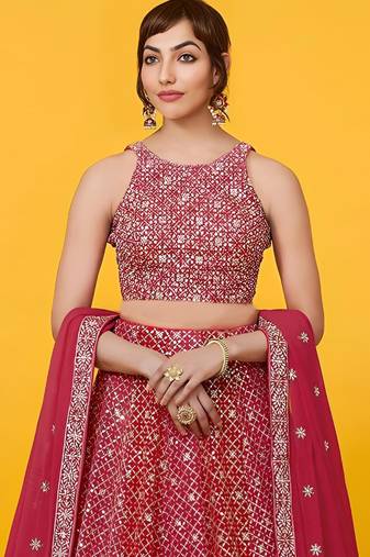red georgette embroidered traditional lehenga choli