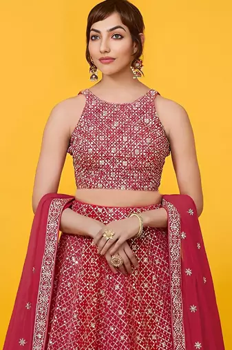 red georgette embroidered traditional lehenga choli