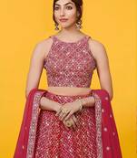 red georgette embroidered traditional lehenga choli