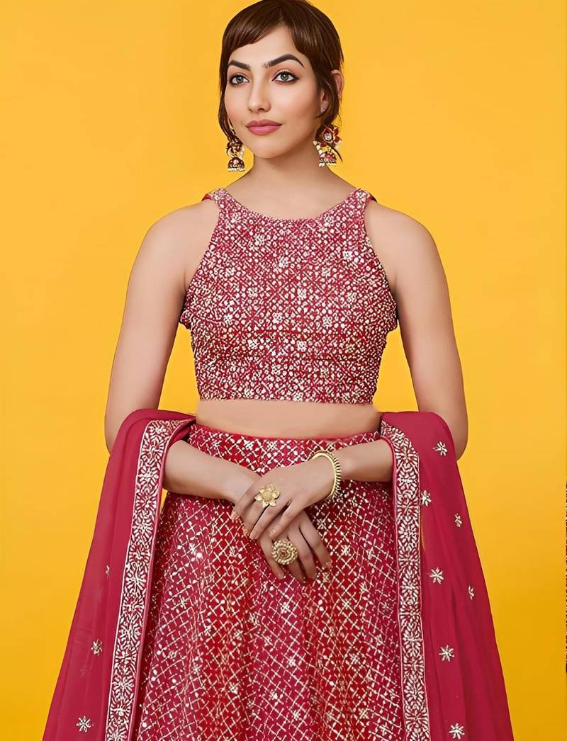 red georgette embroidered traditional lehenga choli