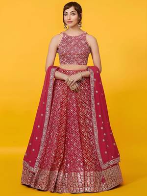 red georgette embroidered traditional lehenga choli 2