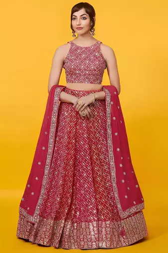 red georgette embroidered traditional lehenga choli