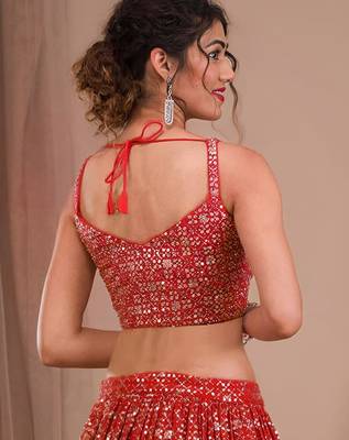 red georgette embroidered traditional lehenga choli 3