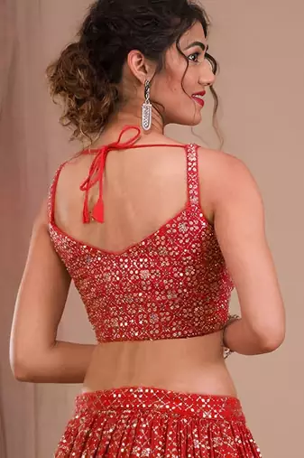 red georgette embroidered traditional lehenga choli