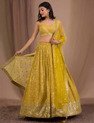 yellow georgette embroidered traditional lehenga choli 1