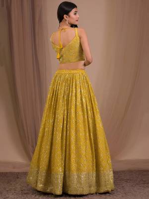 yellow georgette embroidered traditional lehenga choli 2