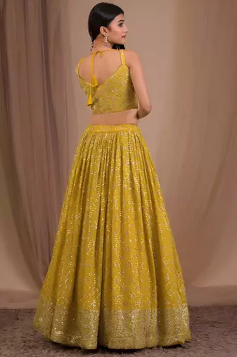 yellow georgette embroidered traditional lehenga choli