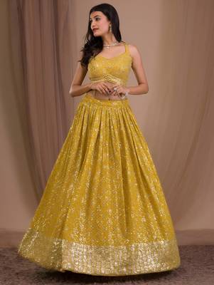 yellow georgette embroidered traditional lehenga choli 3